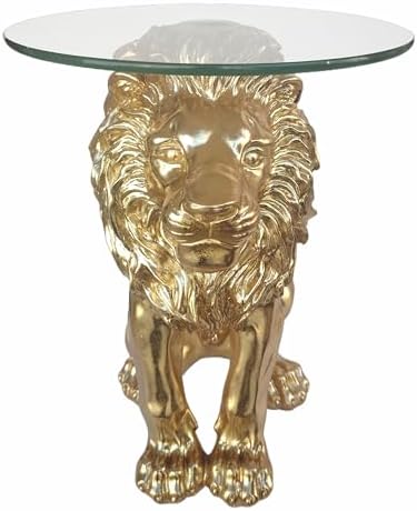 Lion Statue Side Table, 13 inch Tempered Glass Coffee Table by Unknown