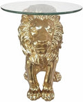 Lion Statue Side Table, 13 inch Tempered Glass Coffee Table by Unknown