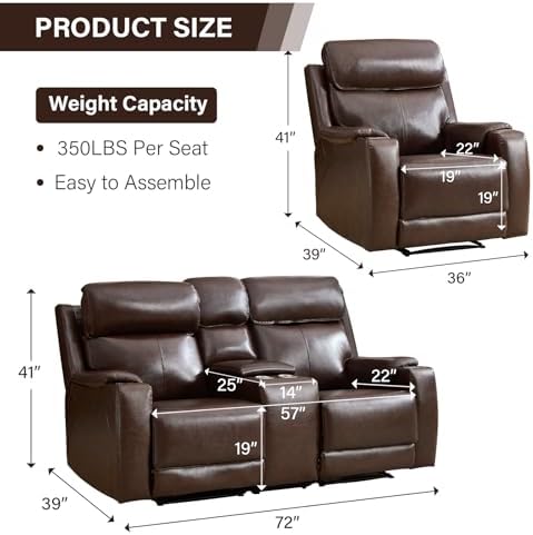 CANMOV Genuine Leather Power Recliner Sofa Set - Image 2