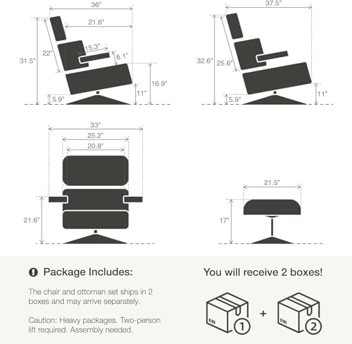 Top Grain Leather, Luxury Mid Century Modern Lounge Chair and Ottoman, Indoor - Image 2