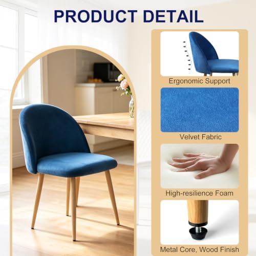 Lightdot Dining Chairs Set of 2, Mid Century Modern Velvet Kitchen Chairs - Image 5