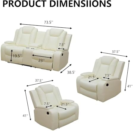 Power Recliner Set with LED Lights, Air Leather Reclining Set with USB - Image 3