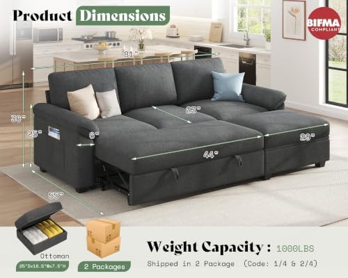 VanAcc 81" Sofa Bed, Sleeper Sofa - Image 3