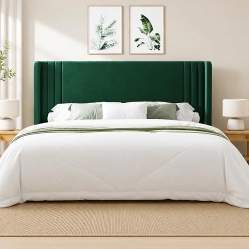 Allewie Full Size Velvet Platform Bed Frame, Tall Wingback Headboard - Image 3