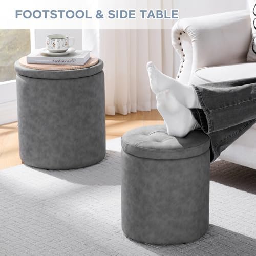 Faux Round Ottoman with Storage, Small Foot Stool - Image 4