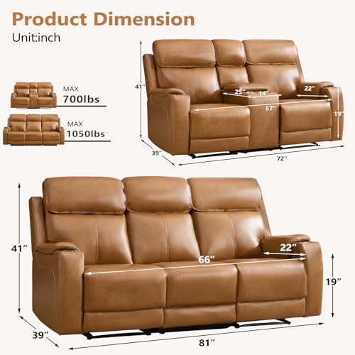 HAOMARKETS 3-Piece Top Grain Leather Electric Reclining Sofa Set - Image 2