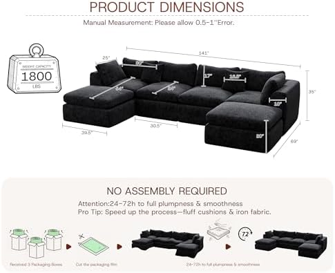 GRUSIGN 141'' Oversized Boneless Cloud Couch - Image 2