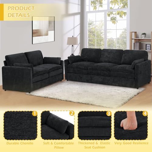 Chenille 2-Seater & 3-Seater Sofa Set w/Two Arm Pillows - Image 6
