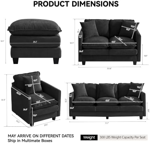 Cloud 2 Pieces Sofa Set, Single Couch Set of 2 - Image 2