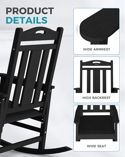 Ciokea Oversized Outdoor Rocking Chairs Set of 4, 380lbs Heavy-Duty Large Patio - Image 6