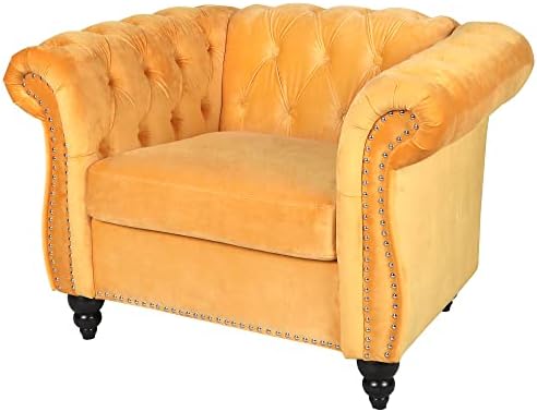 LEVNARY Velvet Chesterfield Armchair, Modern Sofa Chair - Image 5