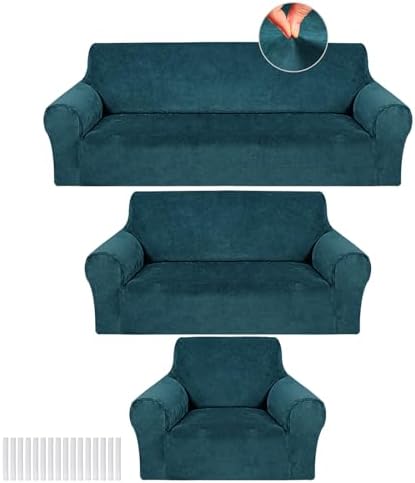 Peryiter 3 Pcs Couch and Loveseat Sofa Covers, Deep Teal by Peryiter