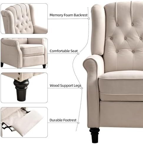 EBELLO Pushback Recliner Chair, Fabric Armchair Push Back Recliner - Image 3