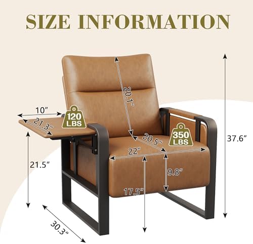 Brown Accent Chair PU Leather Upholstered Armchair - Image 2