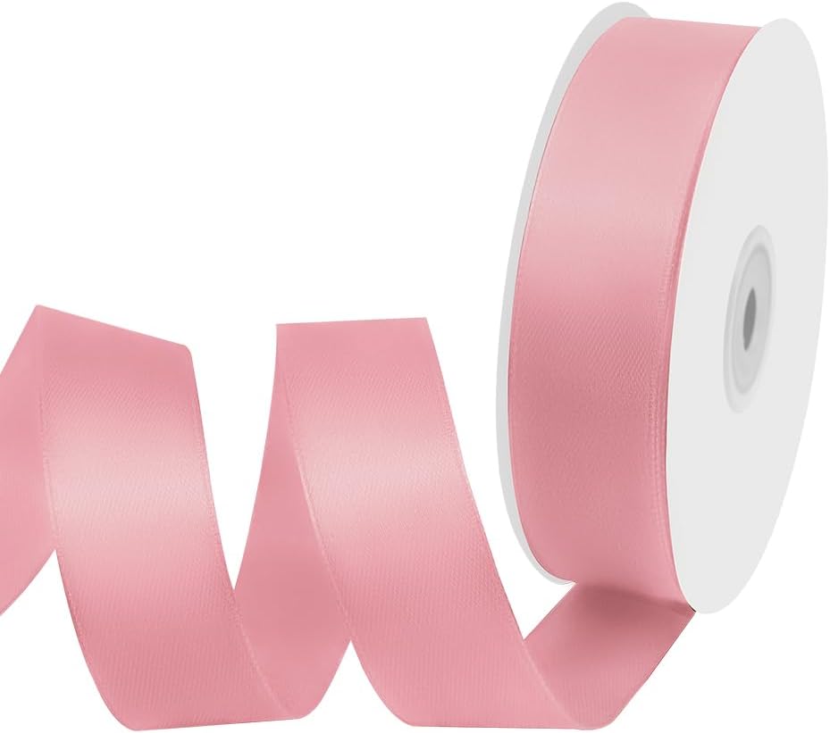 1" Width x 50 Yards Satin Fabric Ribbon, Pink Ribbon Perfect for DIY Bows, Swags, Gift Wrapping, Craft, Flower Bouquet，Christmas and Party Decoration
