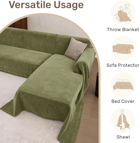 2 Pieces Sectional Couch Covers L Shaped Cover XXL Green - Image 6