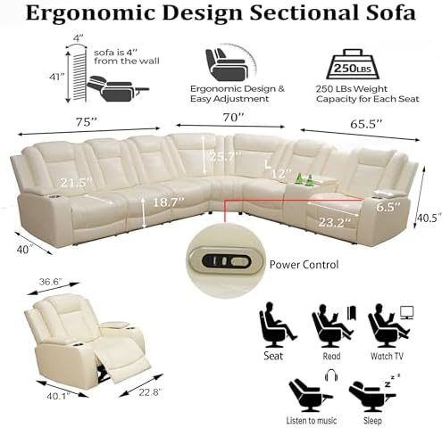 Leather Power Reclining Sectional Sofa Set, Sectional Couch - Image 2