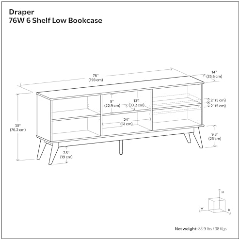 SIMPLIHOME Draper 30" Tall Solid Wood 6-Shelf Bookcase in Teak Brown - Image 3