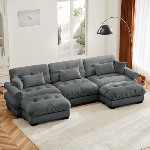 130" Modular Sectional Sofa, Velvet Upholstered Couches by Wunlerlant