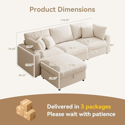 WorthFurni 110” Cloud Sectional Couches - Image 2