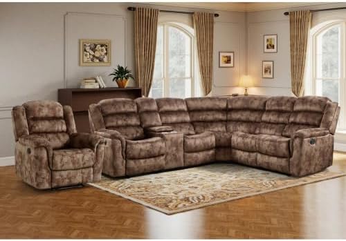 EBELLO Manual Reclining L-Shaped Sectional Sofa Set, Included Soft Fabric by EBELLO
