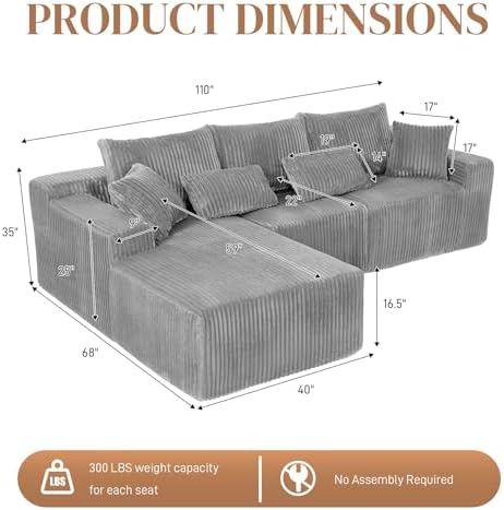 110" L Shaped Cloud Boneless Sectional Couches - Image 2