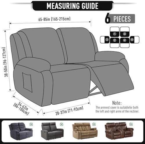 TAOCOCO Oversized Stretch Loveseat Recliner Covers 6 Piece - Image 4