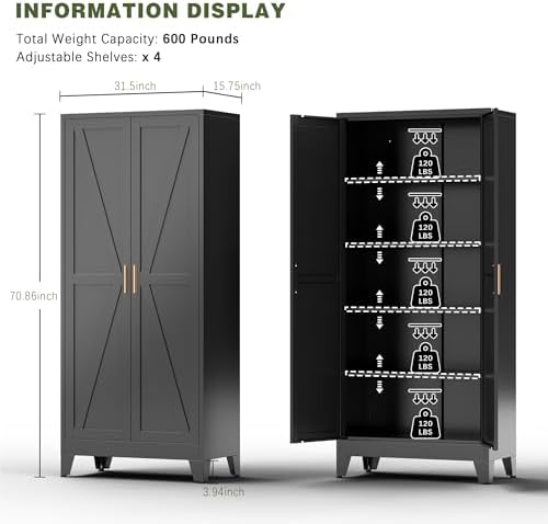 COFaR Black Farmhouse Storage Kitchen Pantry Cabinet - Image 3