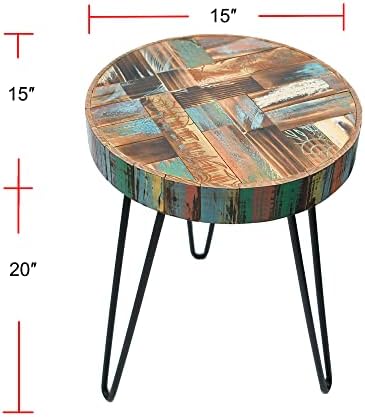 Rustic Multi Color Reclaimed Wood Side Table 15"x15"x20"H Round - Image 2