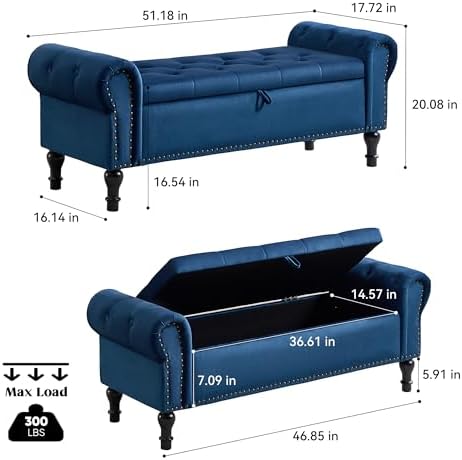 Storage Bench for Bedroom, Velvet Queen Size Benches - Image 2