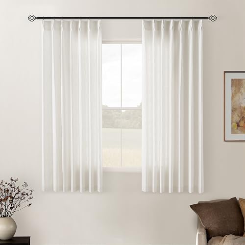 Natural Pinch Pleated Linen Semi Sheer Curtains 54 Inch Length 2 Panels by TWODRAPES