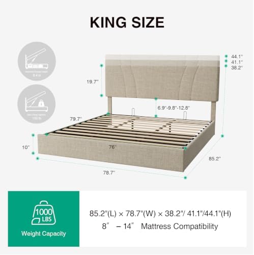 Novilla King Lift Up Storage Bed Frame/Charging Station/LED Light - Image 2