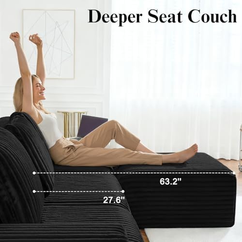 147" Boneless Couches for Living Room Oversized U-Shaped Black - Image 5