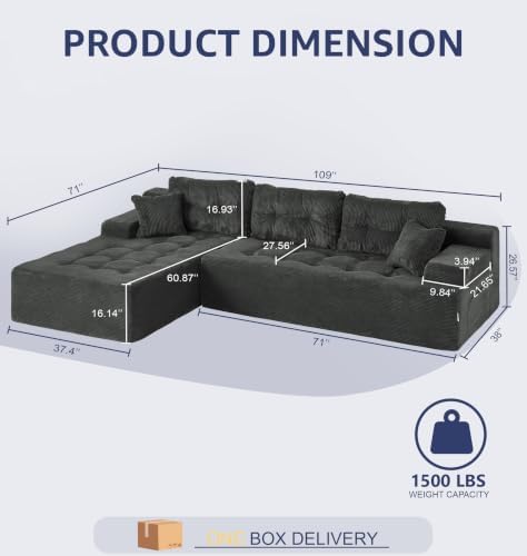Hobestluk Boneless Couches Modular Sectional Sofa L-Shape Oversized Chaise - Image 2