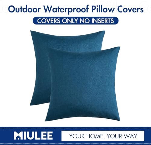 MIULEE Decorative Outdoor Pillow Covers Euro Waterproof 22x22 Blue - Image 6