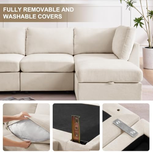 EDILLY 94 inches Oversized Modular Sectional Fabric Cloud Sofa Set, Extra Large - Image 6
