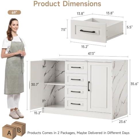 ONBRILL Kitchen Island with 2 Storage Cabinets & 4 Drawers - Image 2