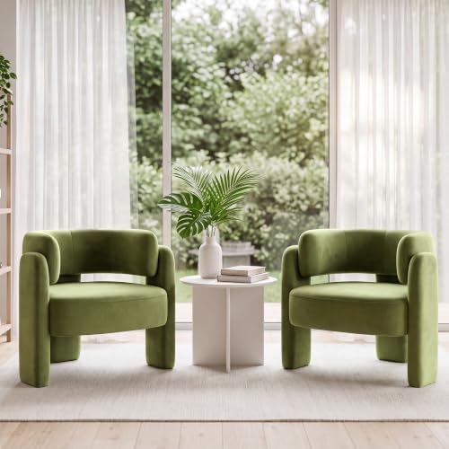Velvet Barrel Accent Chairs Set of 2 by Arcnook