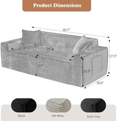 3 Piece Set Comfy Boneless Sofa Couch - Image 2