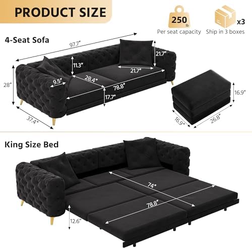 97.7'' Chesterfield Sleeper Sofa King Size - Image 2