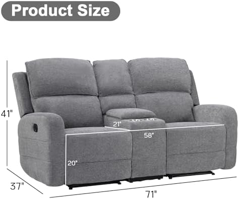 EBELLO Manual Living Room Furniture Reclining Couch Set, Soft Fabric Loveseat - Image 2