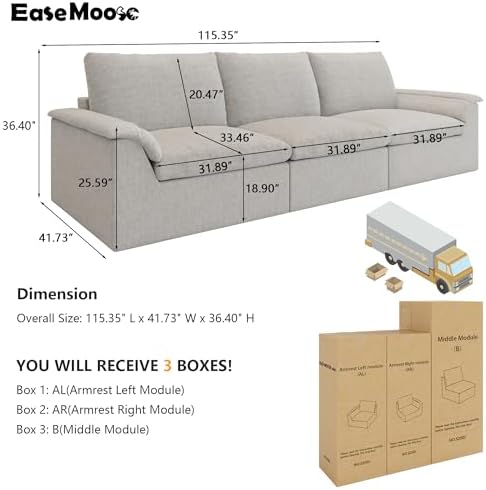 EASE MOOSE 115" 3 Seater Sectional Sofa, Boneless Couches - Image 2