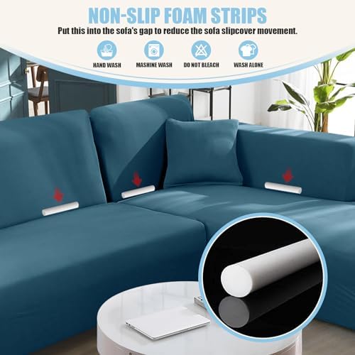 KinCam Sectional Couch Covers Stretch L Shape Sofa Covers, Peacock Blue - Image 4