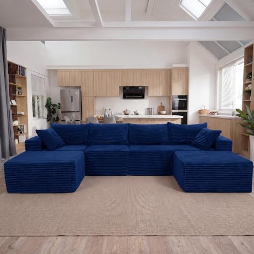 Claiks 132" Boneless Couch, U-Shape Corduroy Sectional Sofa by CLAIKS