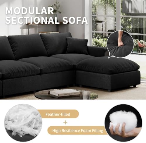Modern Sectional Linen Couch for Living Room V-Shape Sofas, 5 Seat Modular - Image 4