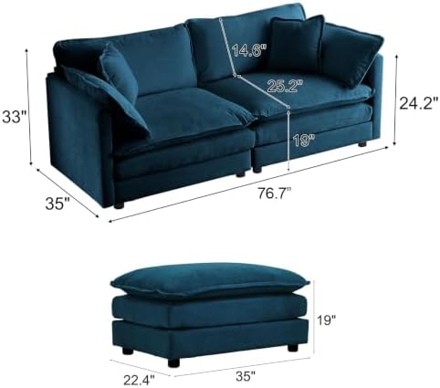 GNIXUU 76.7" Blue Small L Shaped Cloud Couch Loveseat - Image 2