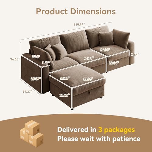 WorthFurni 110” Cloud Sectional Couches - Image 2