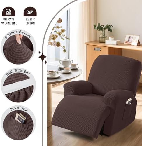 TAOCOCO Oversized Stretch Recliner Chair Covers 4 Piece, Dark Coffee - Image 3