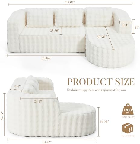 Hobestluk Boneless Couch Modular Sectional Sofa L-Shape Lounge Cloud Couch - Image 2