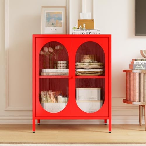 Small 2 Transpanrent Door Metal Storage Side Buffet Cabinet - Image 4